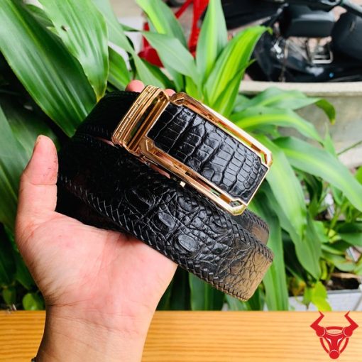 Thắt lưng da cá sấu đen đan viền TMA9B4 bản 4cm