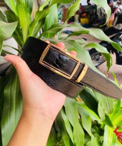 Dây nịt da chân đà điểu TLD1 màu đen khóa vàng sang trọng