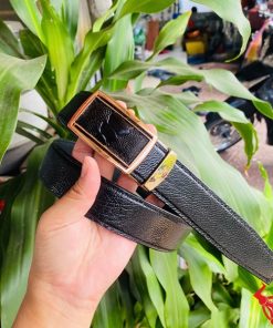 Thắt lưng nam cao cấp TLD1 đà điểu đen mặt vàng