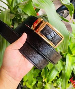 Dây lưng nam da đà điểu TLD1 đen khóa vàng cao cấp