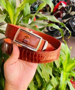 Dây nịt nam da đà điểu thật màu nâu đỏ cao cấp
