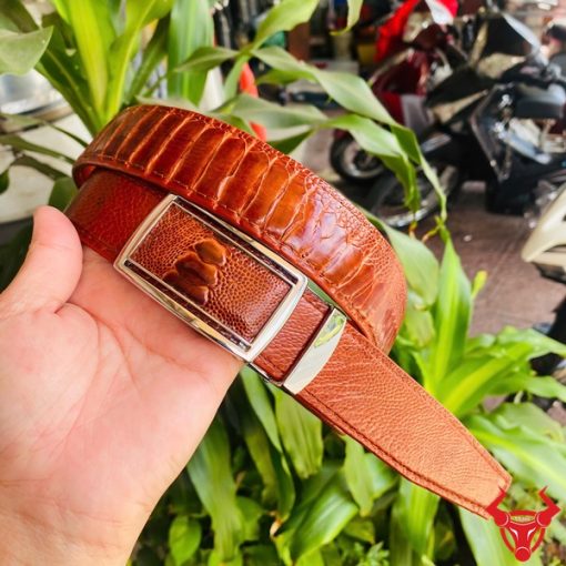 Thắt lưng thời trang da đà điểu nâu đỏ cho nam TLD1
