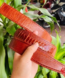 Thắt lưng da đà điểu thủ công tỉ mỉ màu nâu đỏ