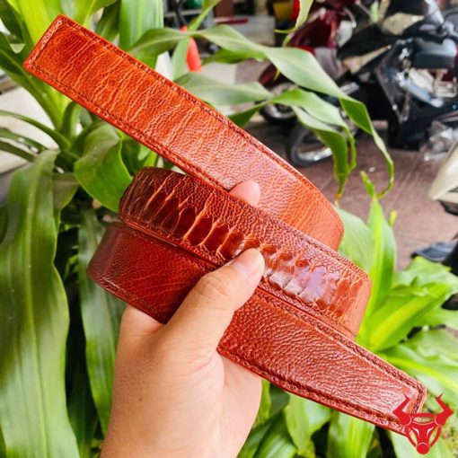 Thắt lưng da đà điểu thủ công tỉ mỉ màu nâu đỏ