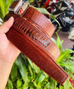 Thắt lưng cao cấp da chân đà điểu nam màu nâu đỏ đậm