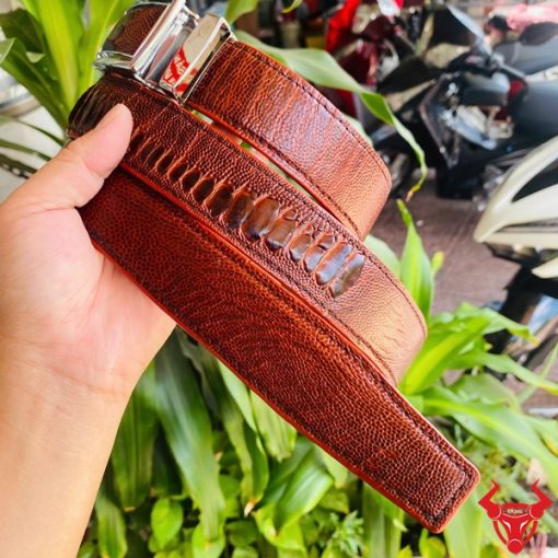 Thắt lưng cao cấp da chân đà điểu nam màu nâu đỏ đậm