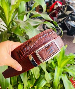 Dây nịt nam da chân đà điểu thật màu nâu đỏ đậm TLD1