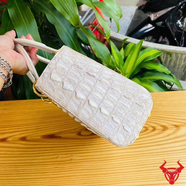 Túi Xách Nữ Da Cá Sấu Màu Trắng Bạch – Kiểu Dáng Thanh Lịch Túi da cá sấu bạch tạng cao cấp kiểu Lady sang chảnh