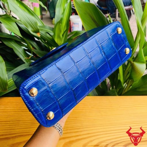 Túi xách nữ da cá sấu bóng kính cao cấp xanh navy.
