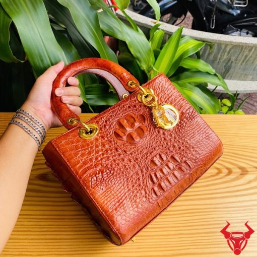 Túi xách nữ da cá sấu gù nâu đỏ cao cấp TDA4